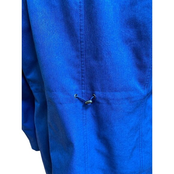 Blue Hooded Button-Up Jacket With Adjustable Waist & Snap Closures - Picture 4 of 9